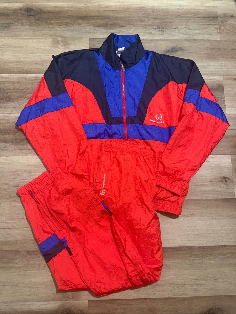 Vintage 90s Sergio Tacchini Color Block Track Suit Jacket & Pants Sz 44 38